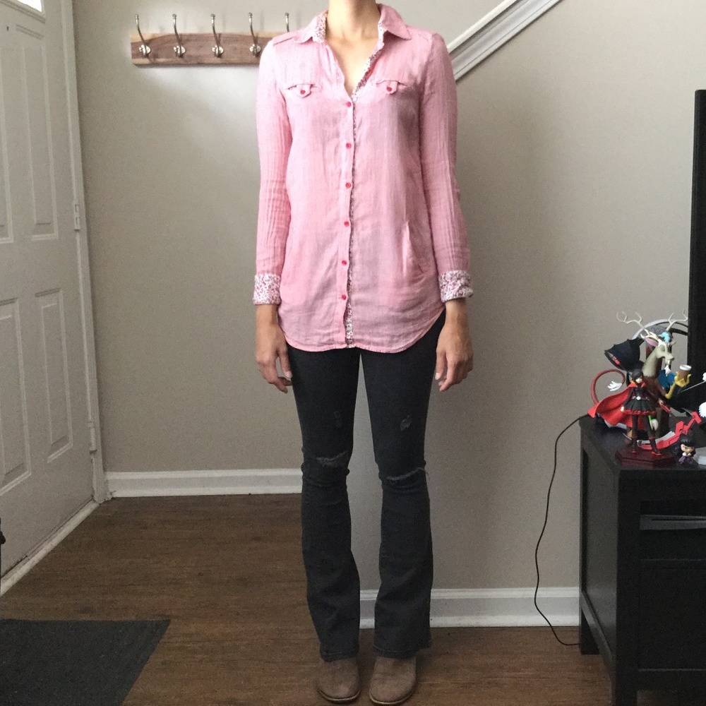 Zara Longsleeve Button-down Red Tunic With Pockets - Picture 7 of 15